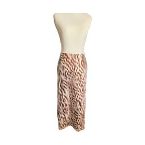 Satin Burgundy and Cream Tiger Striped Midi Skirt.